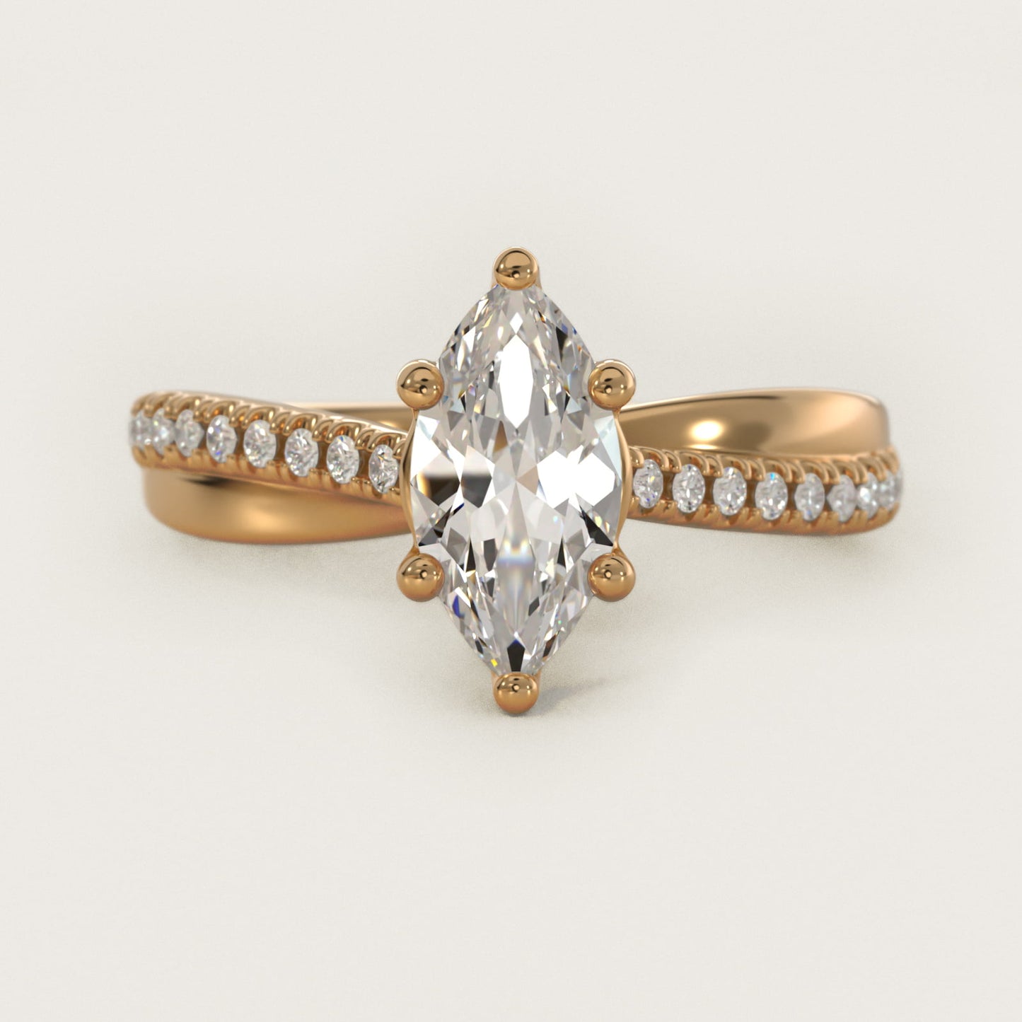 Asymmetrical PavŽ Diamond Engagement Ring in 14k Yellow Gold - Marquise Center