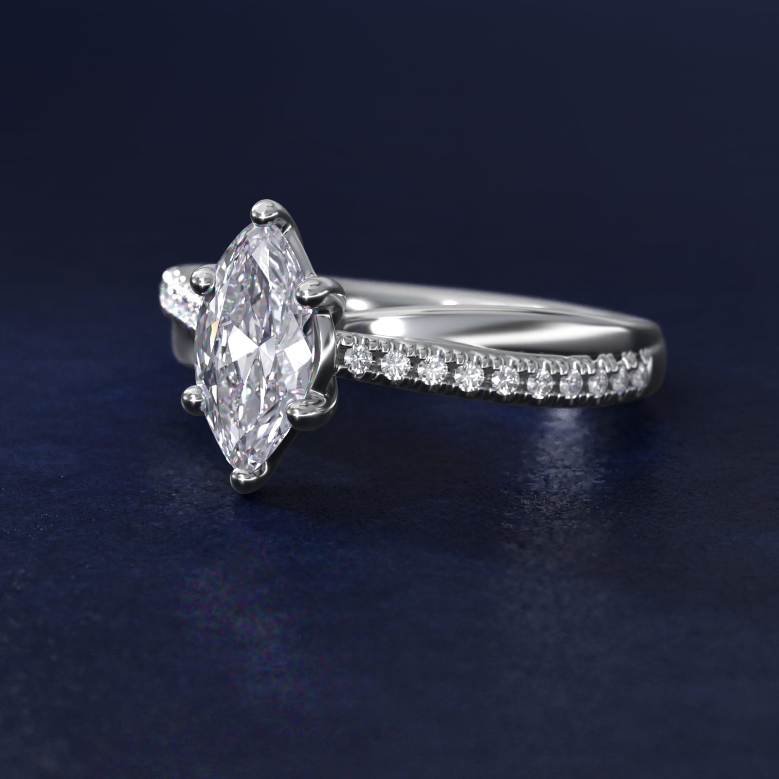 Asymmetrical Pav? Diamond Engagement Ring in Platinum - Marquise Center