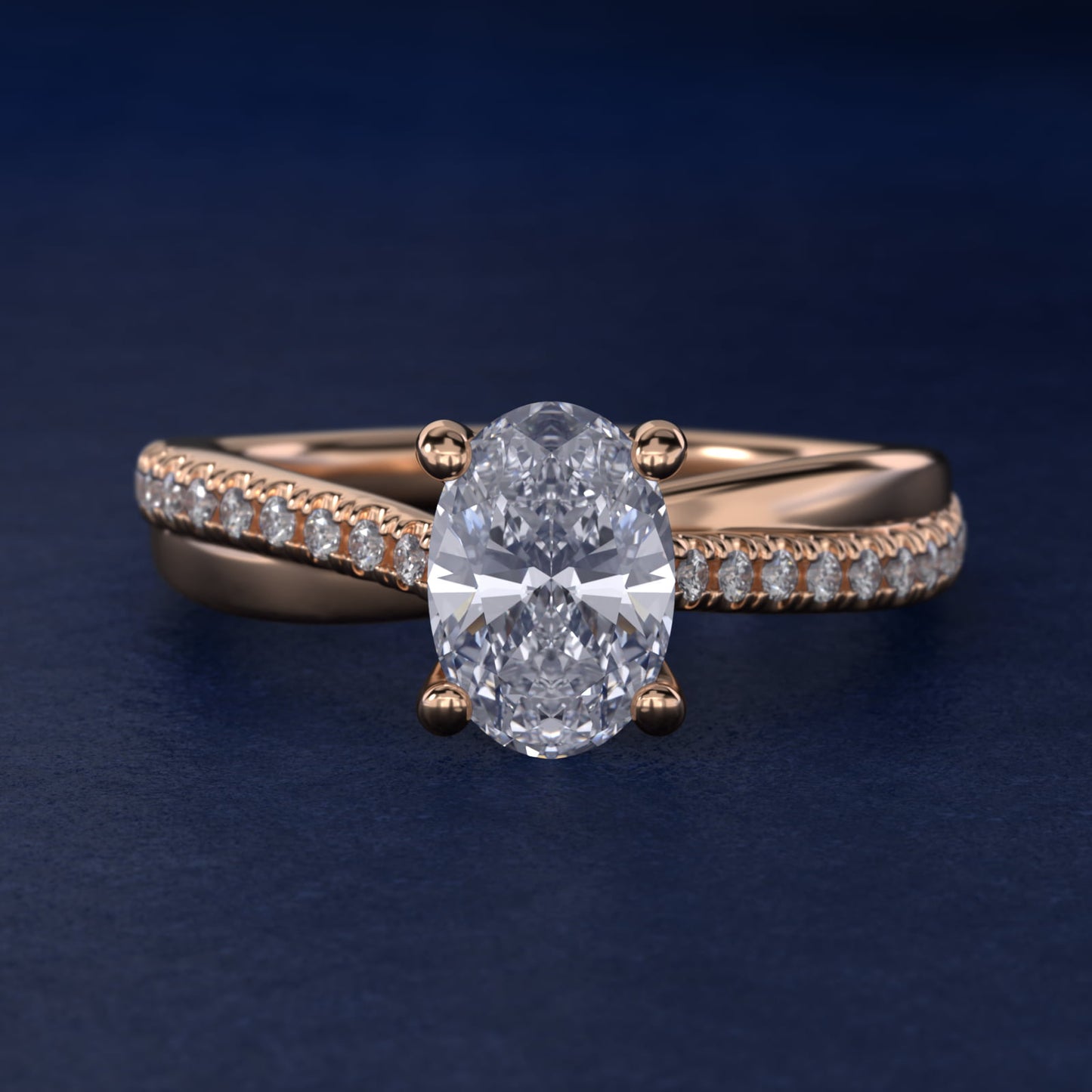 Asymmetrical PavŽ Diamond Engagement Ring in 14k Rose Gold - Oval Center