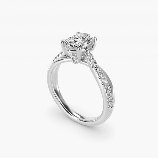 Asymmetrical PavŽ Diamond Engagement Ring in 14k White Gold - Oval Center