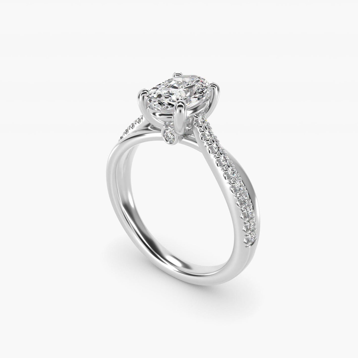 Asymmetrical Pav? Diamond Engagement Ring in 18k White Gold - Oval Center