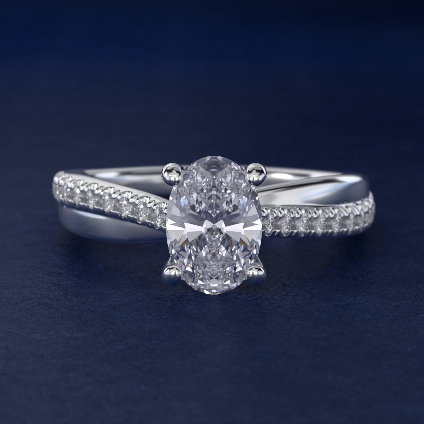 Asymmetrical Pav? Diamond Engagement Ring in 18k White Gold - Oval Center