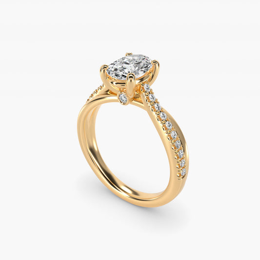 Asymmetrical PavŽ Diamond Engagement Ring in 14k Yellow Gold - Oval Center