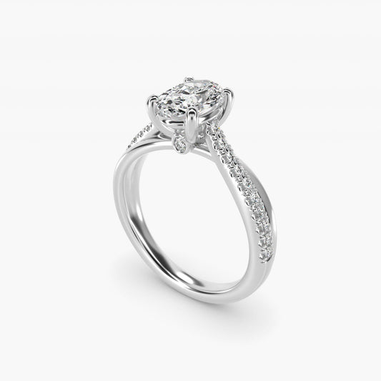 Asymmetrical Pav? Diamond Engagement Ring in Platinum - Oval Center
