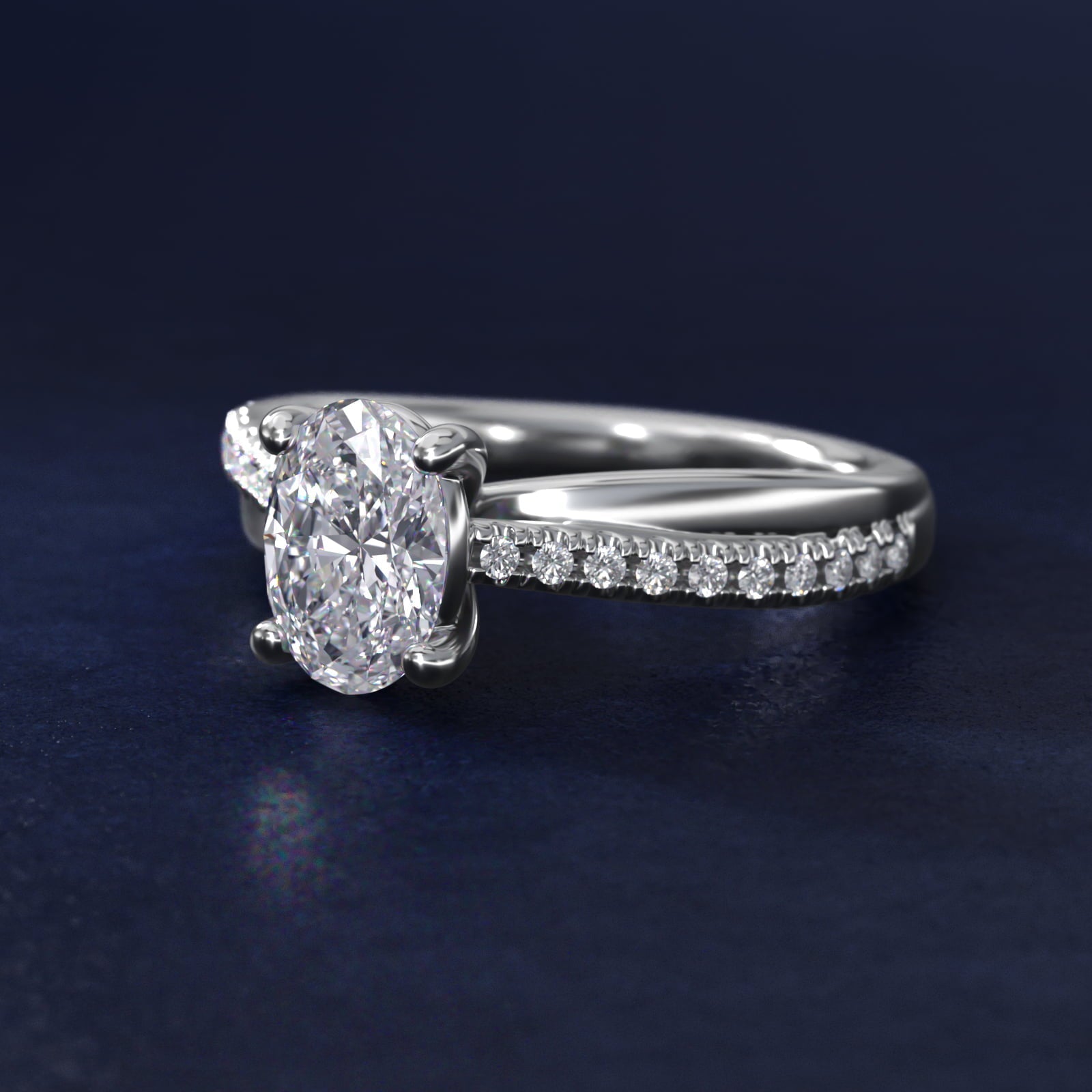 Asymmetrical Pav? Diamond Engagement Ring in Platinum - Oval Center