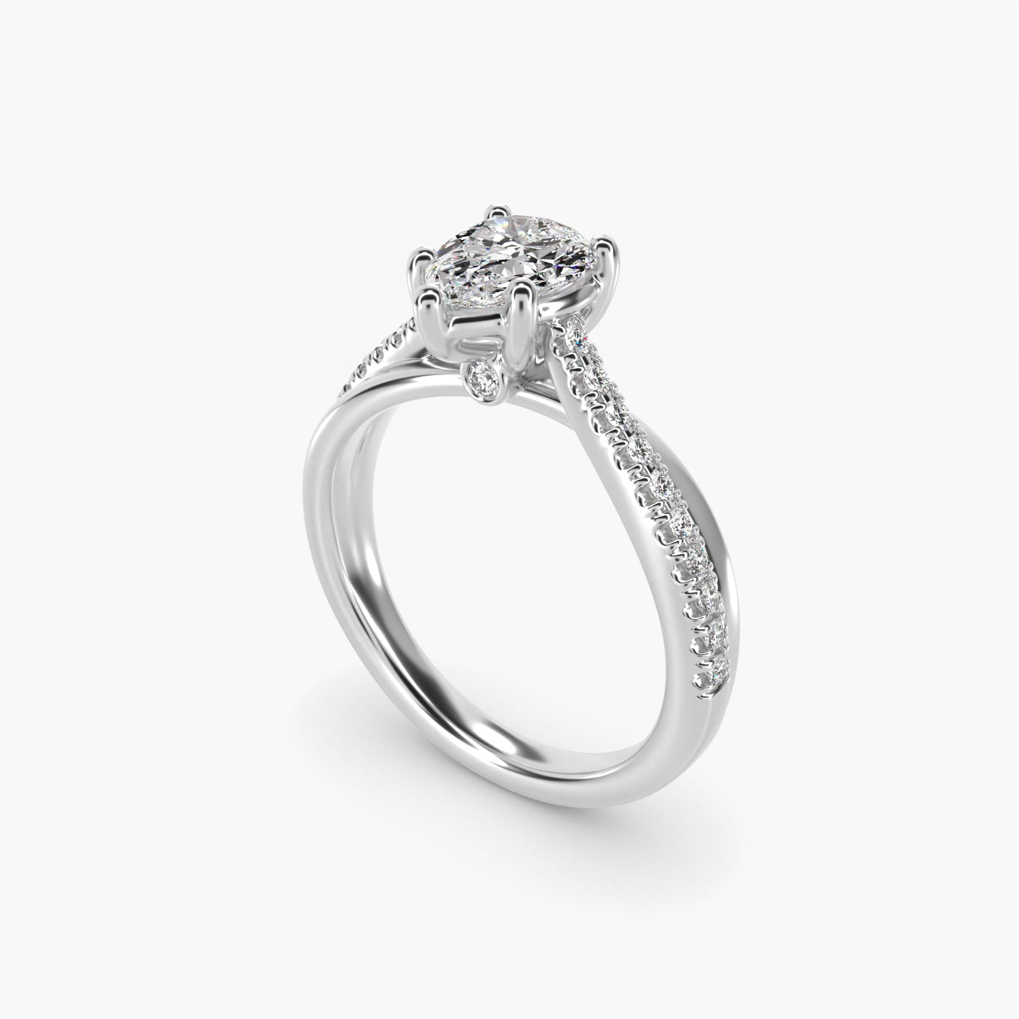 Asymmetrical PavŽ Diamond Engagement Ring in 14k White Gold - Pear Center