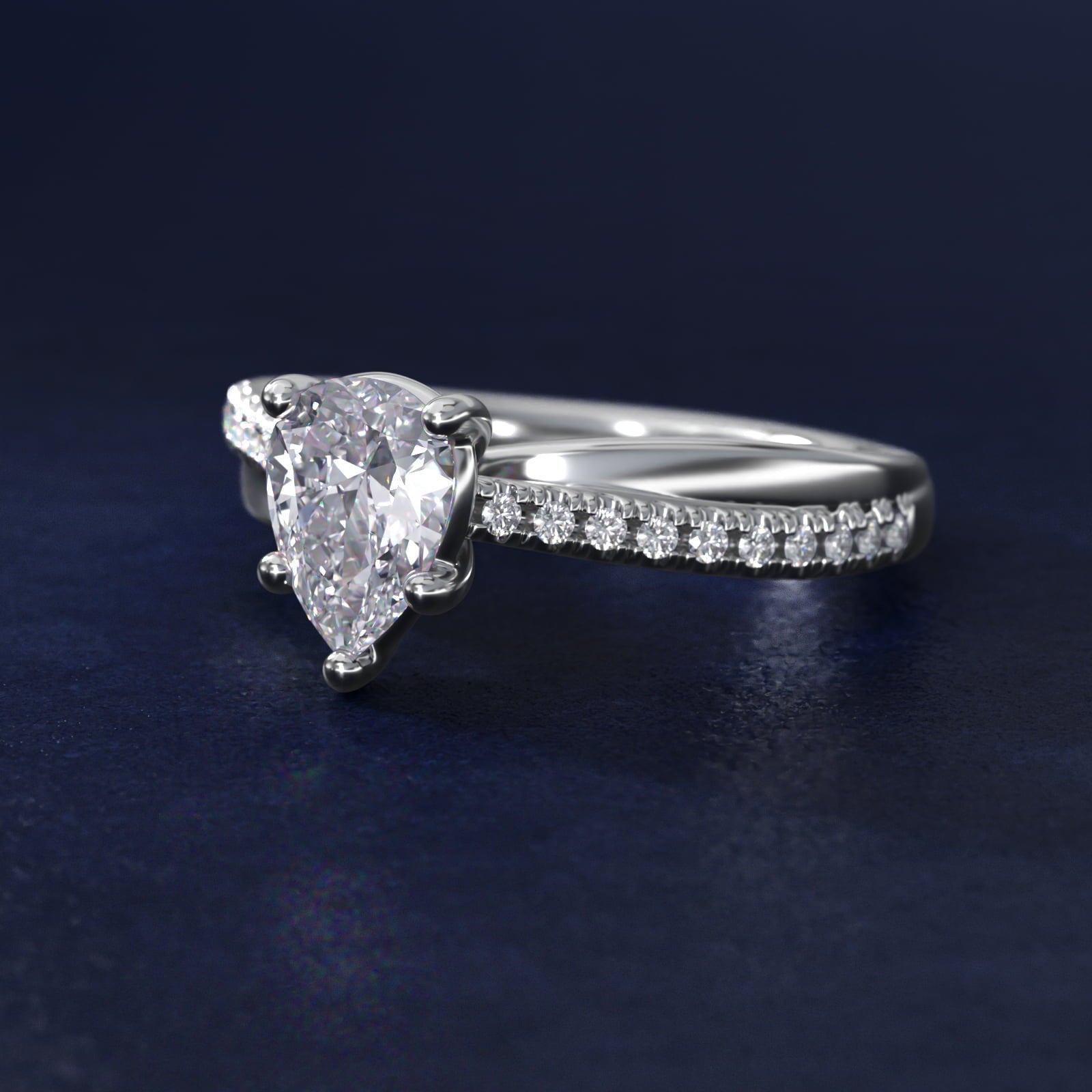 Asymmetrical Pav? Diamond Engagement Ring in Platinum - Pear Center