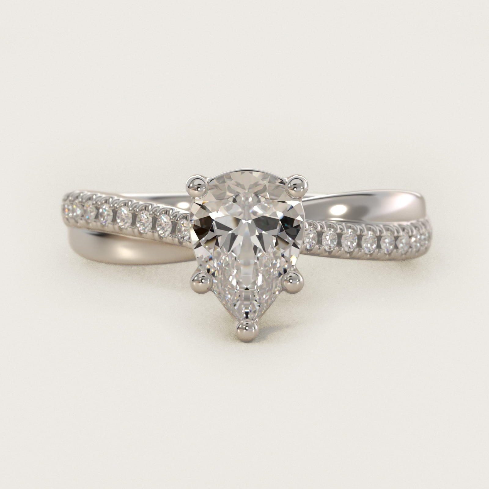 Asymmetrical Pav? Diamond Engagement Ring in Platinum - Pear Center