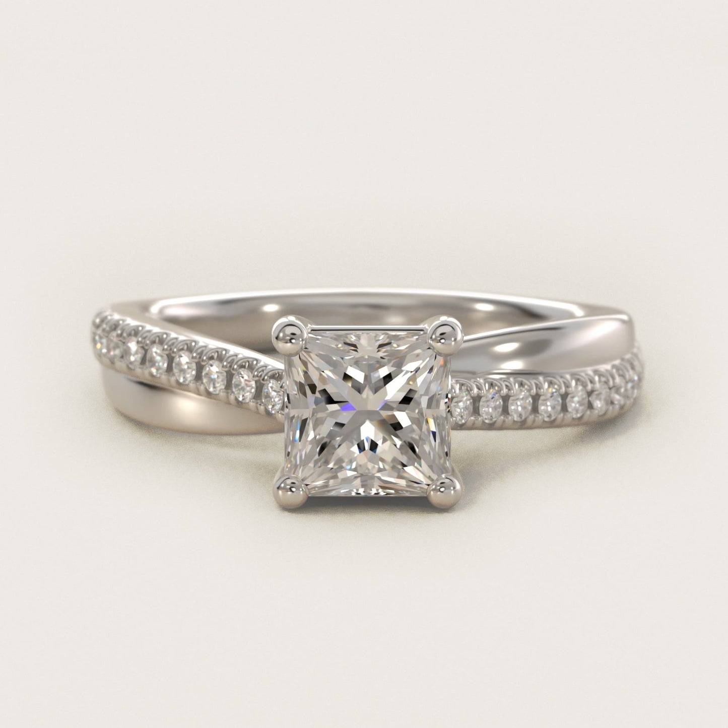 Asymmetrical Pav? Diamond Engagement Ring in 18k White Gold - Princess Center