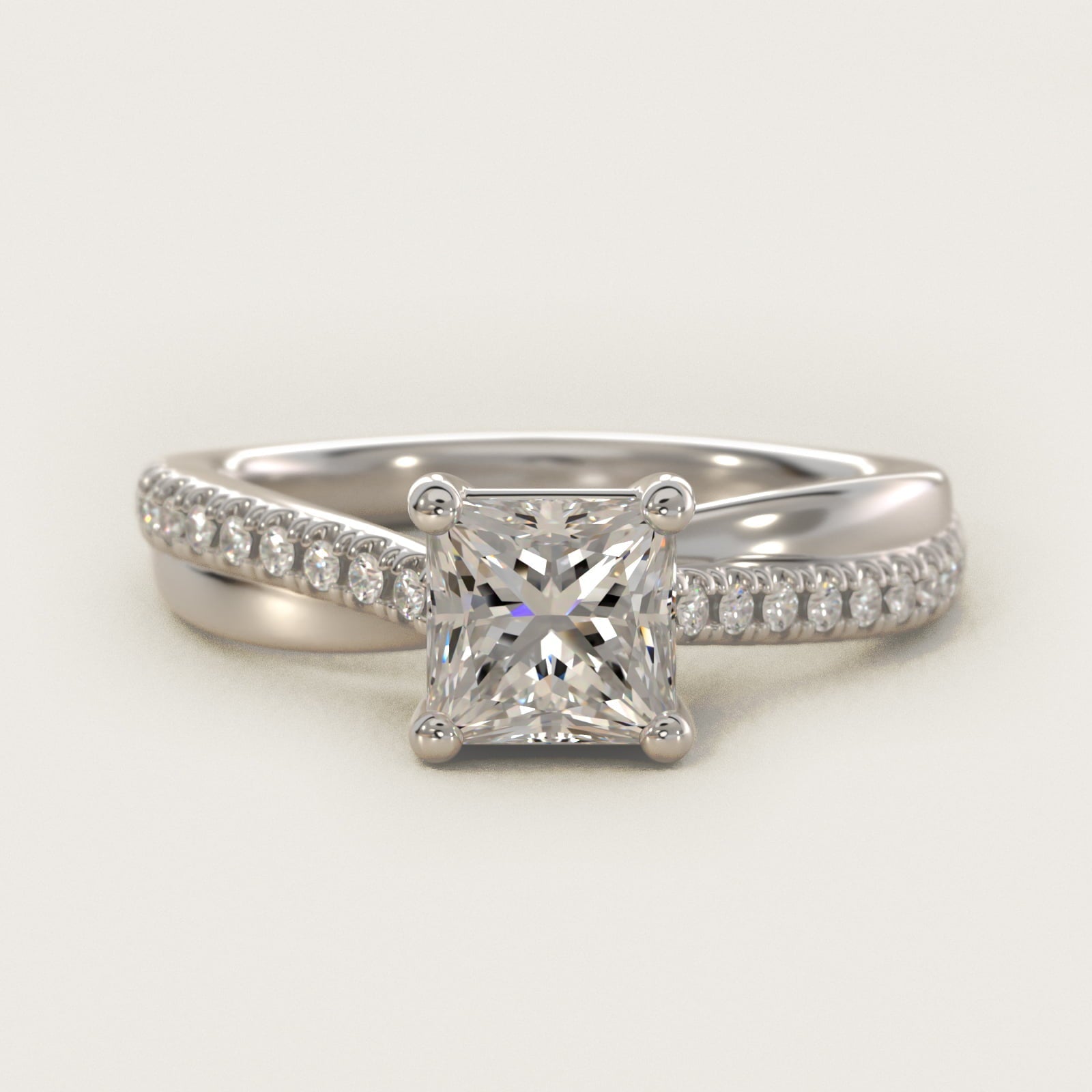 Asymmetrical Pav? Diamond Engagement Ring in 18k White Gold - Princess Center