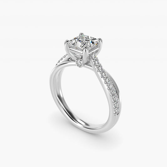 Asymmetrical Pav? Diamond Engagement Ring in Platinum - Princess Center