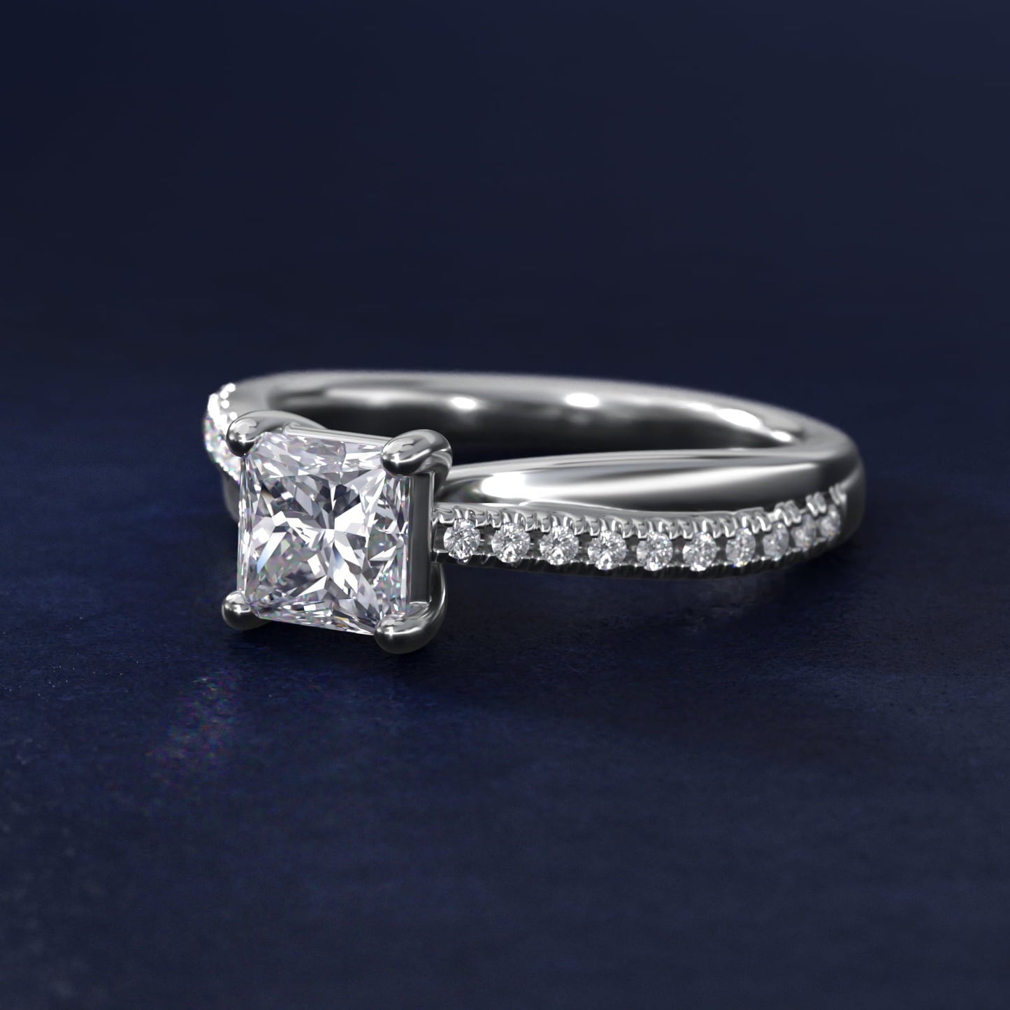 Asymmetrical Pav? Diamond Engagement Ring in Platinum - Princess Center