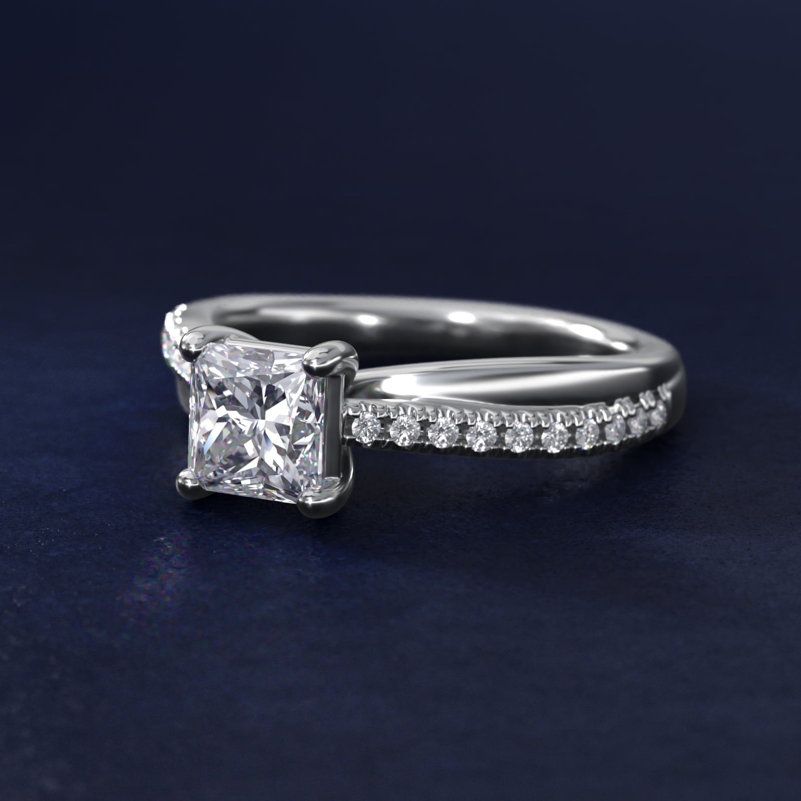 Asymmetrical Pav? Diamond Engagement Ring in Platinum - Princess Center