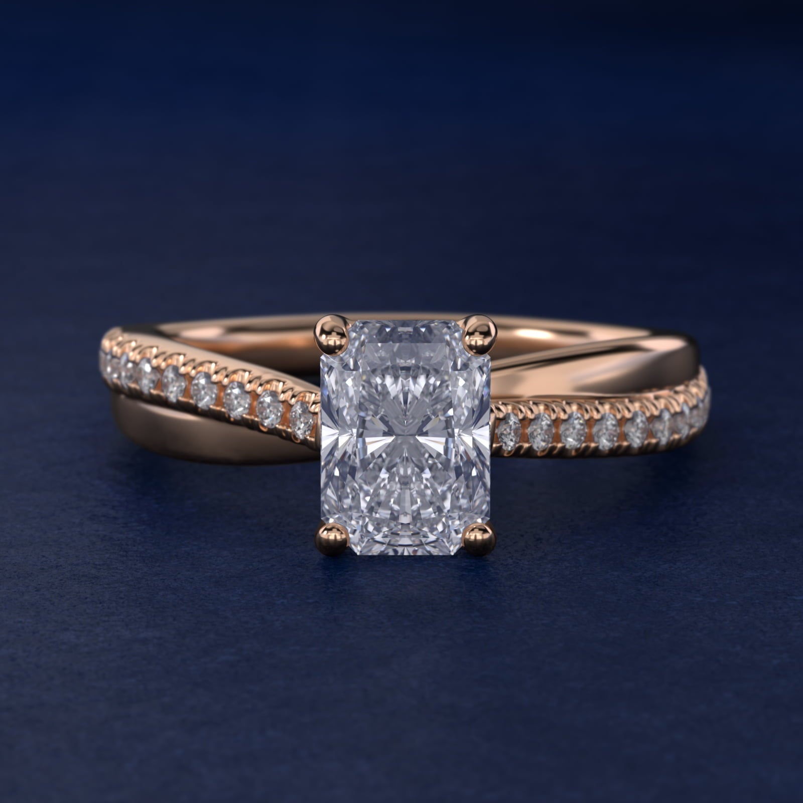 Asymmetrical Pav? Diamond Engagement Ring in 18k Rose Gold - Radiant Center