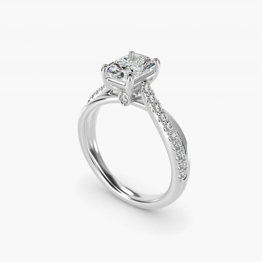 Asymmetrical PavŽ Diamond Engagement Ring in 14k White Gold - Radiant Center