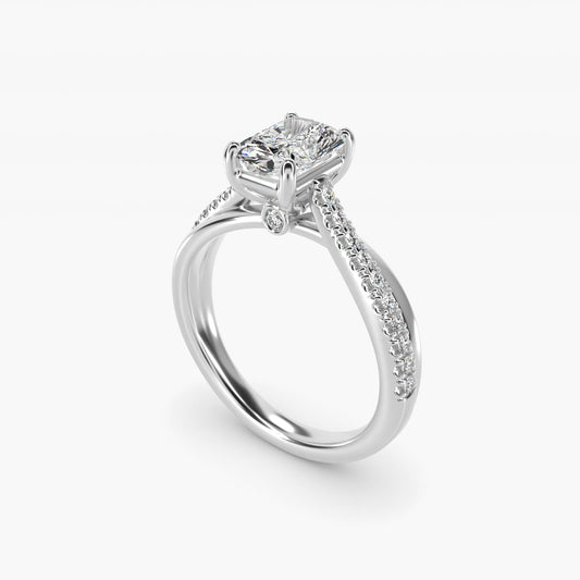 Asymmetrical Pav? Diamond Engagement Ring in 18k White Gold - Radiant Center