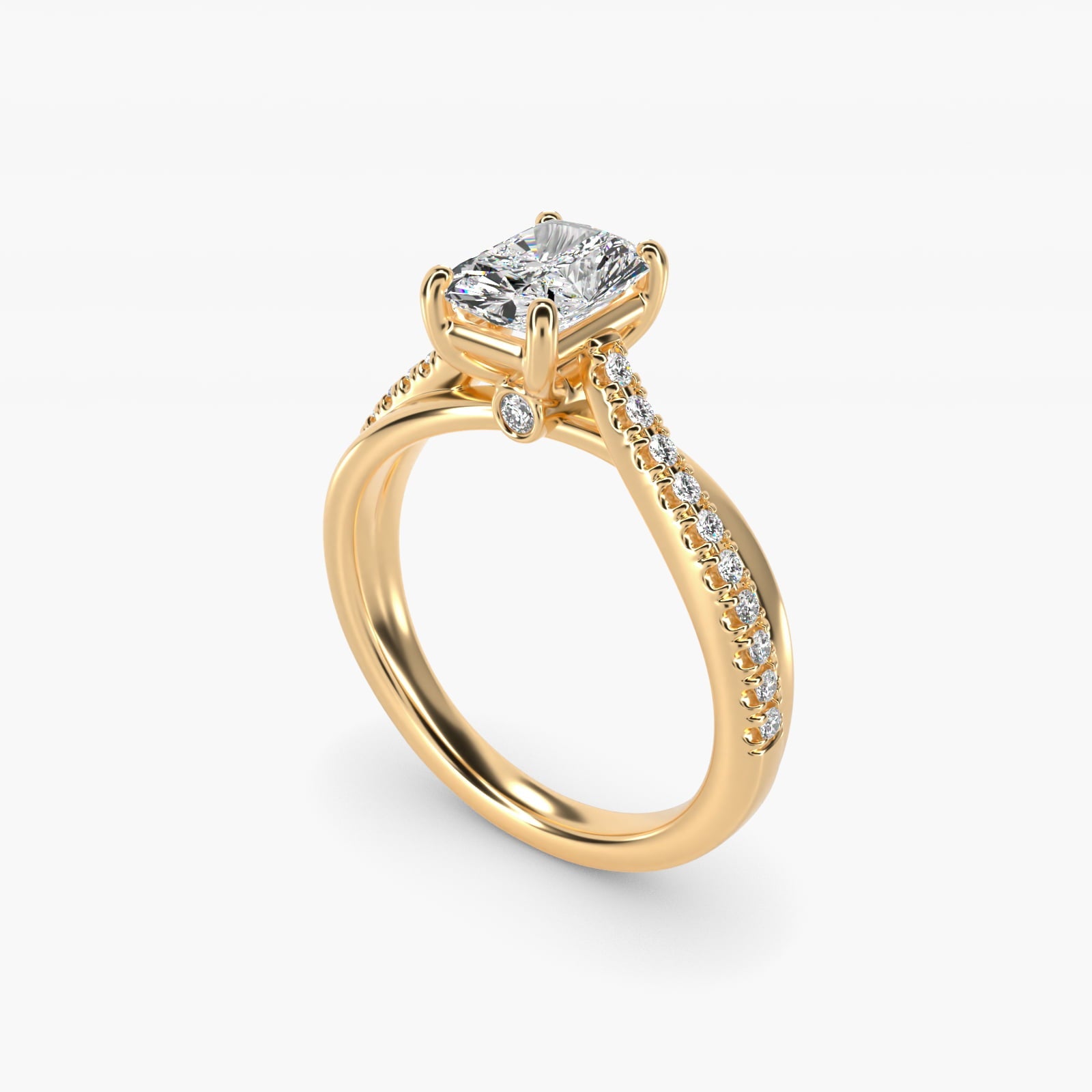 Asymmetrical Pav? Diamond Engagement Ring in 18k Yellow Gold - Radiant Center