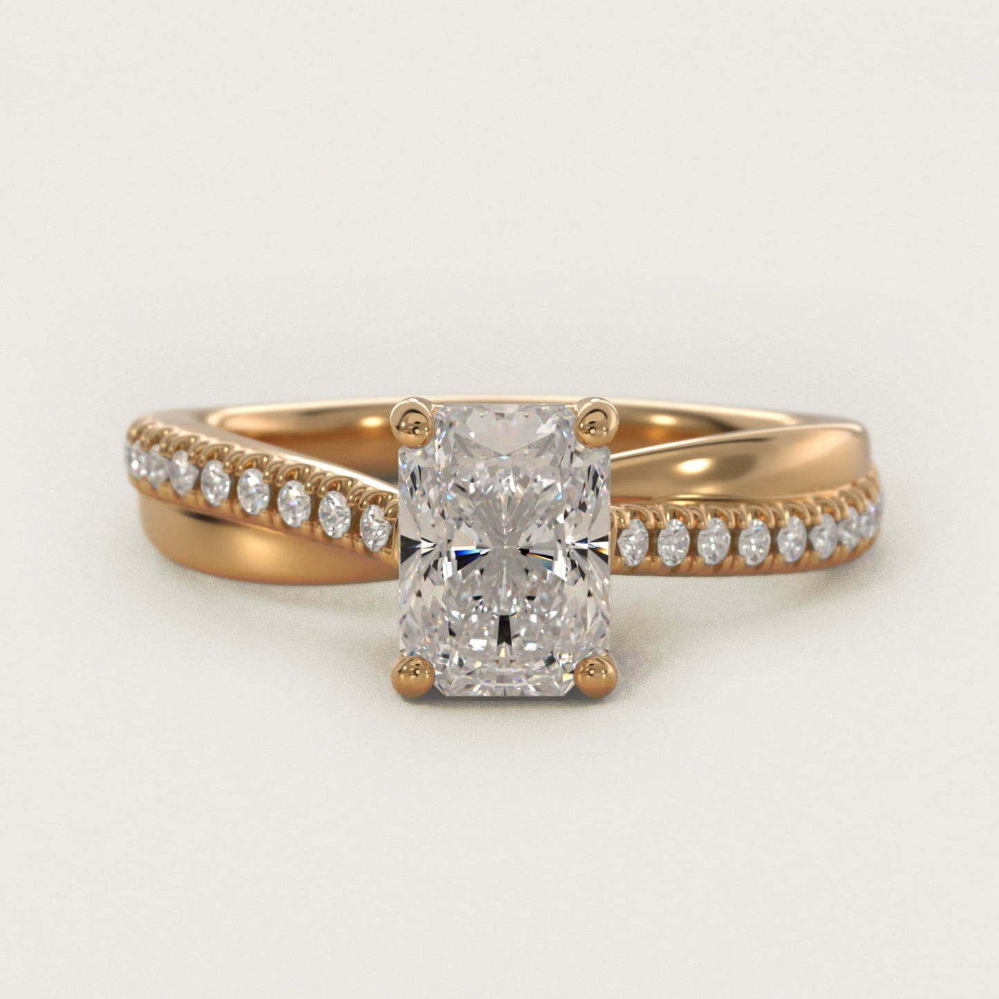 Asymmetrical PavŽ Diamond Engagement Ring in 14k Yellow Gold - Radiant Center