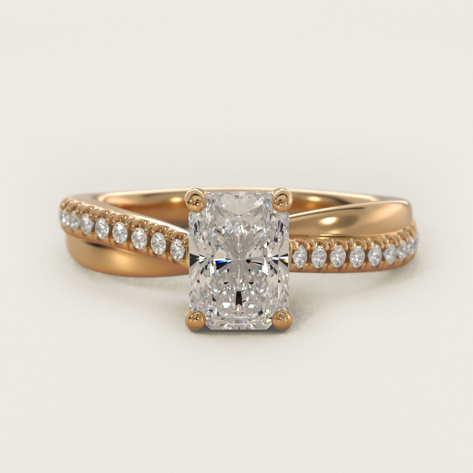 Asymmetrical Pav? Diamond Engagement Ring in 18k Yellow Gold - Radiant Center