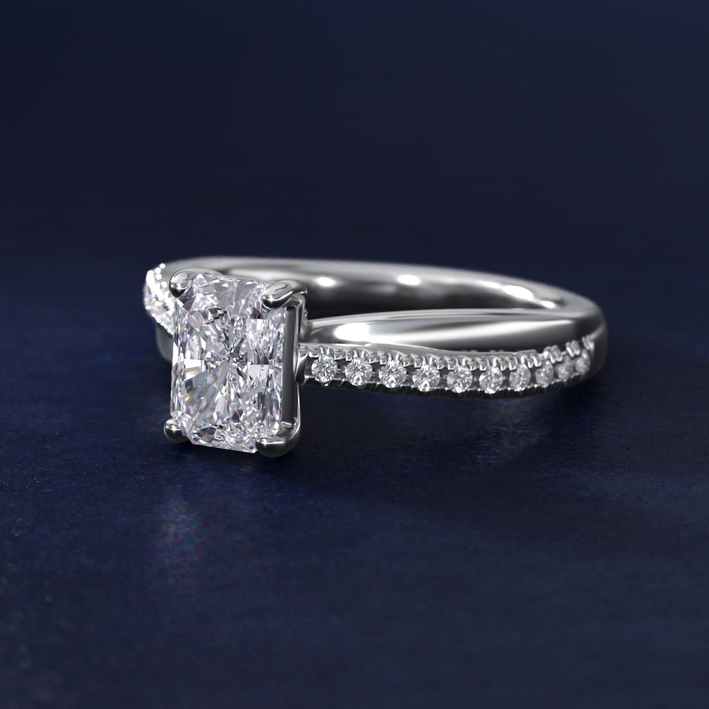 Asymmetrical Pav? Diamond Engagement Ring in Platinum - Radiant Center
