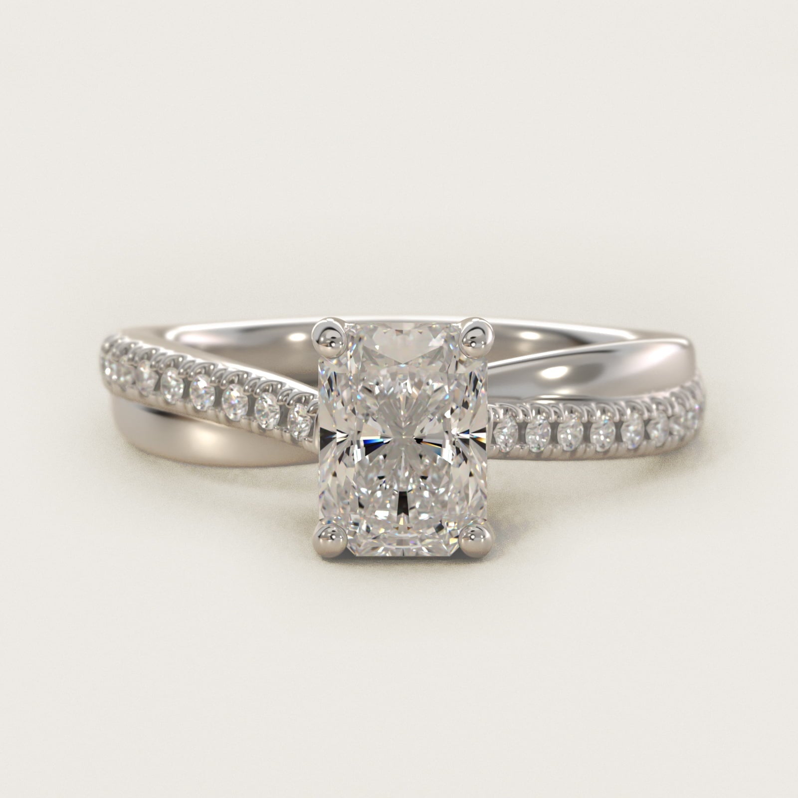 Asymmetrical Pav? Diamond Engagement Ring in Platinum - Radiant Center