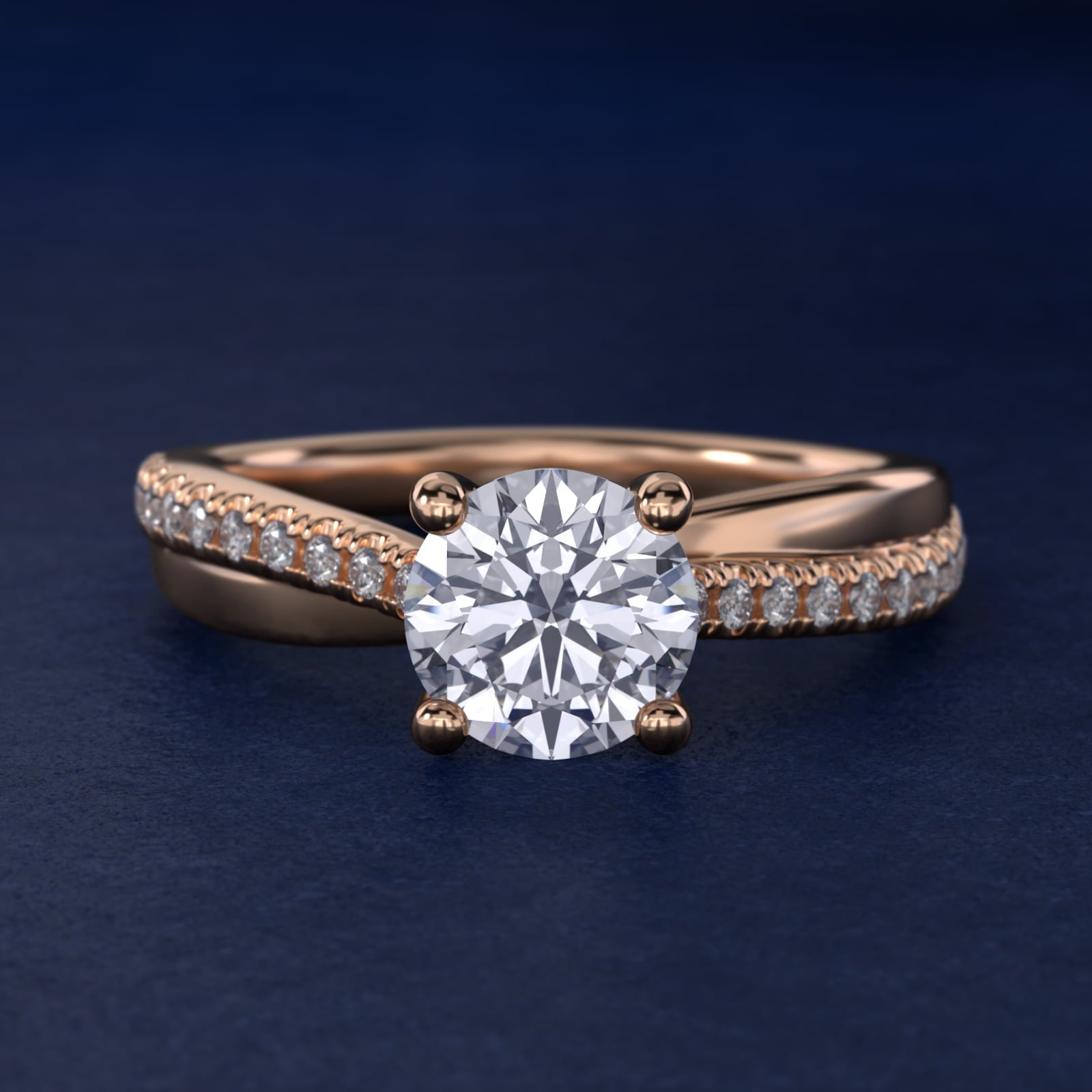 Asymmetrical Pav? Diamond Engagement Ring in 18k Rose Gold - Round Center