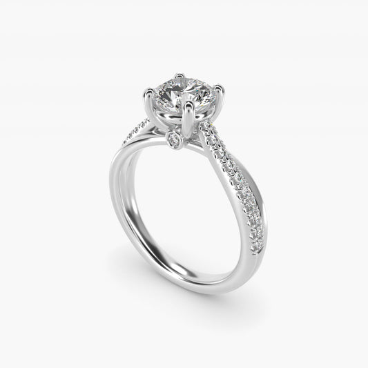 Asymmetrical PavŽ Diamond Engagement Ring in 14k White Gold - Round Center