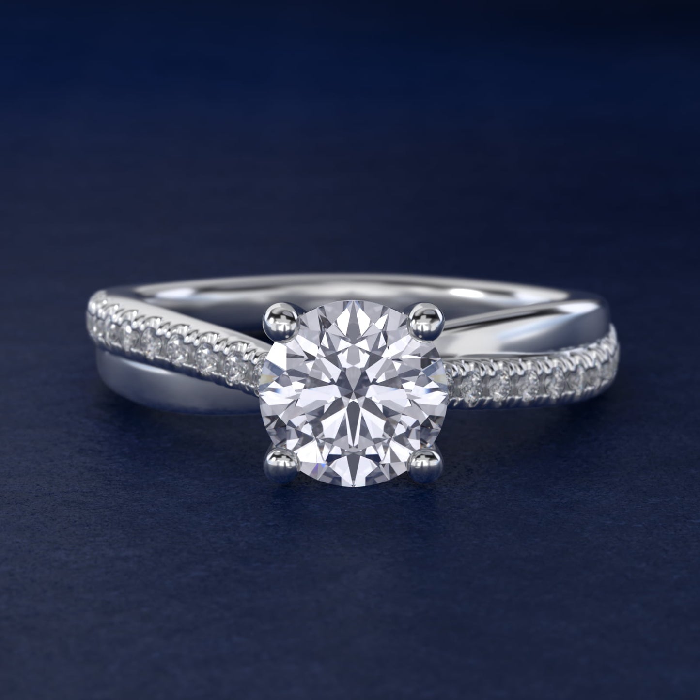 Asymmetrical PavŽ Diamond Engagement Ring in 14k White Gold - Round Center