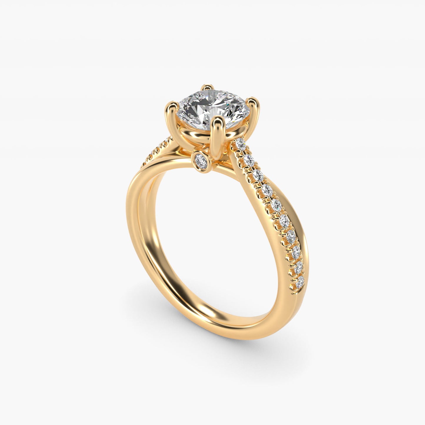 Asymmetrical PavŽ Diamond Engagement Ring in 14k Yellow Gold - Round Center