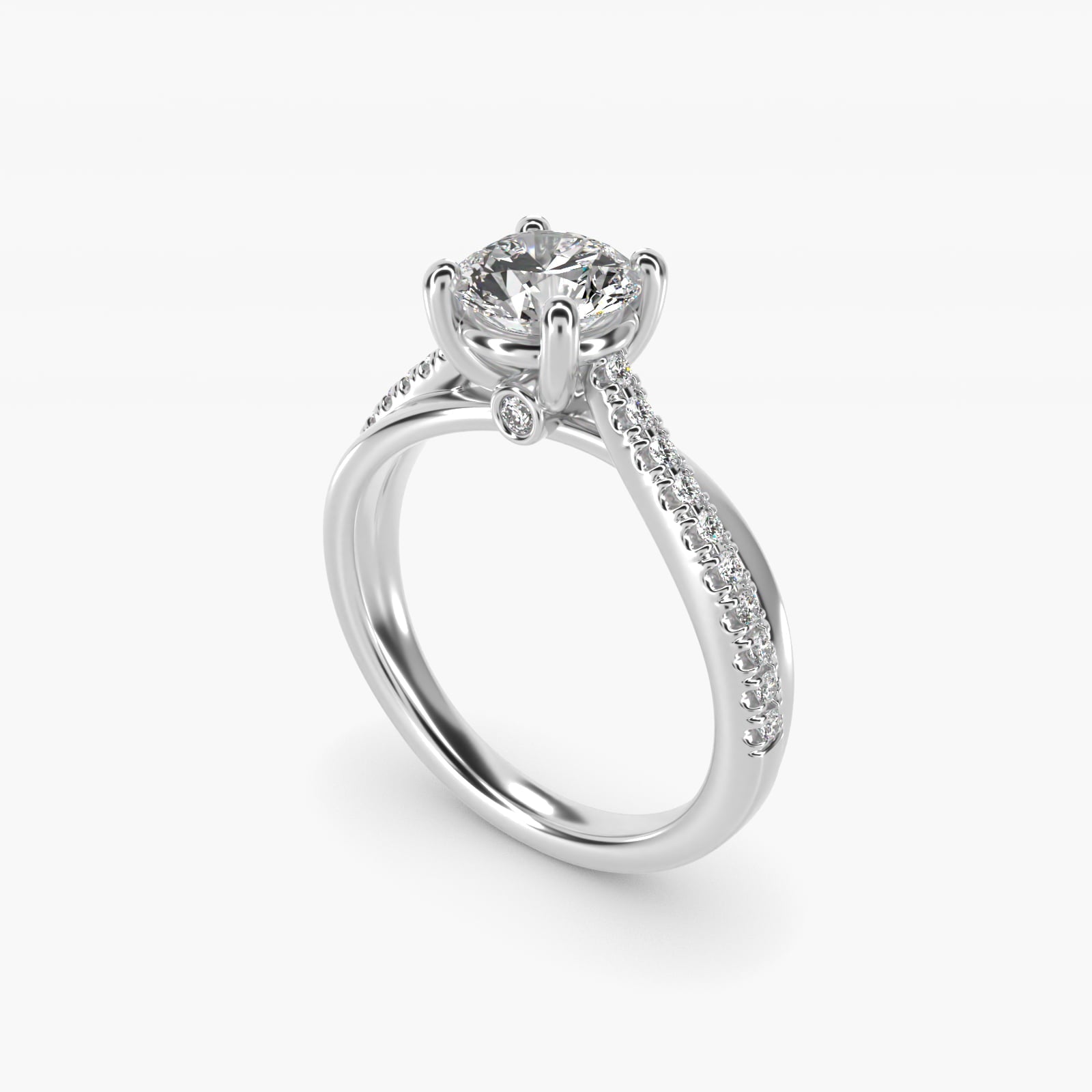 Asymmetrical Pav? Diamond Engagement Ring in Platinum - Round Center