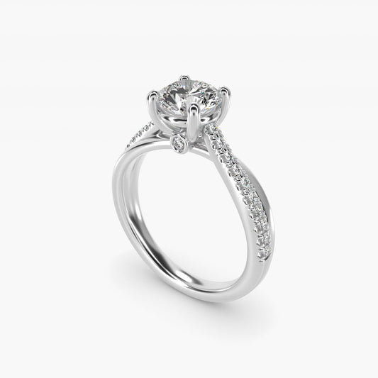 Asymmetrical Pav? Diamond Engagement Ring in Platinum - Round Center