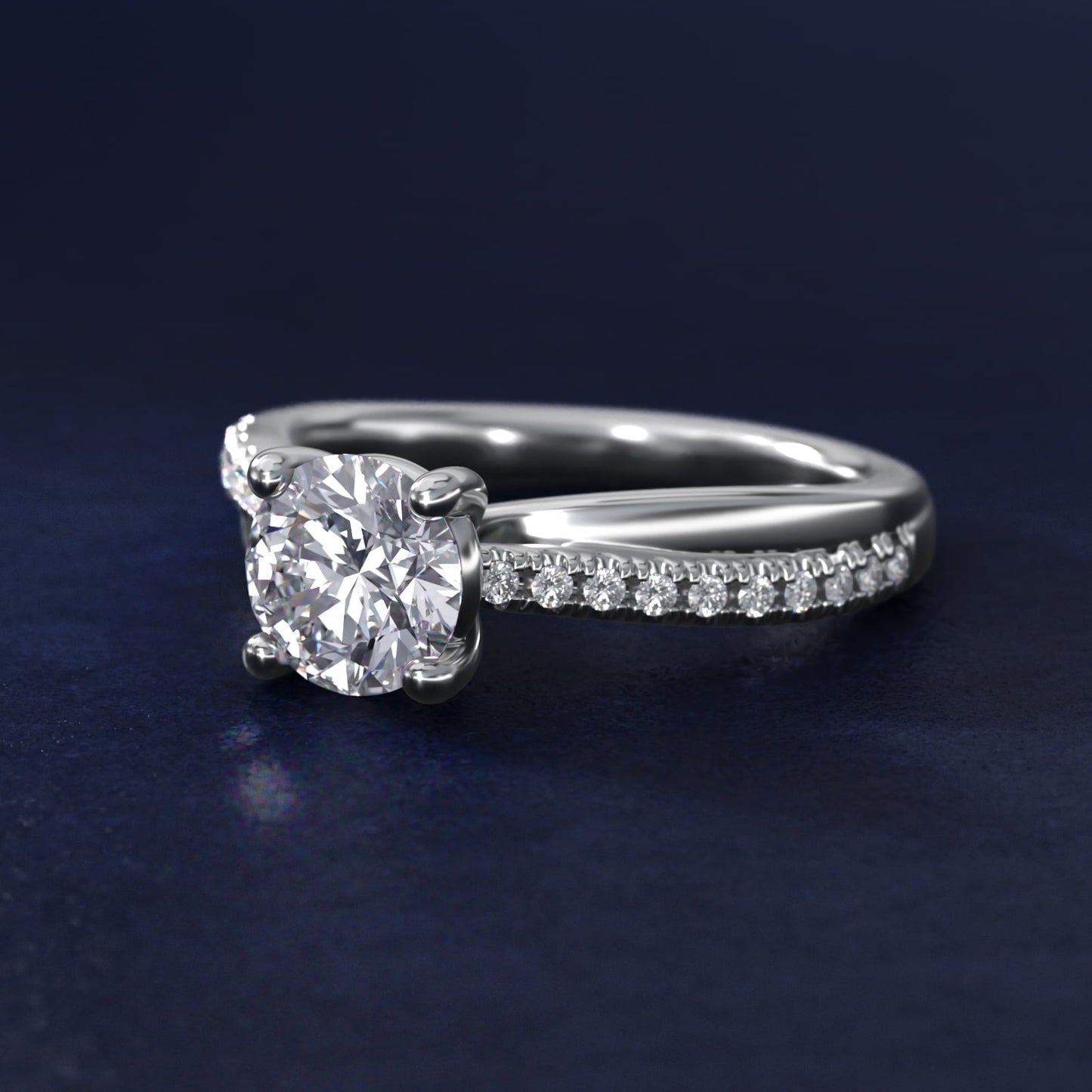 Asymmetrical Pav? Diamond Engagement Ring in Platinum - Round Center