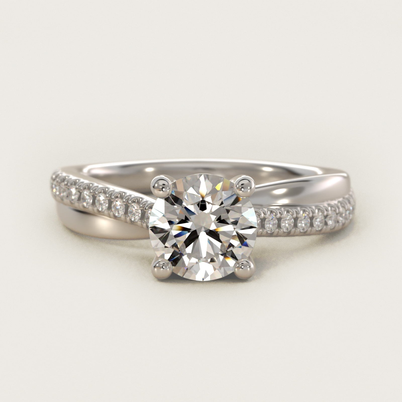 Asymmetrical Pav? Diamond Engagement Ring in Platinum - Round Center