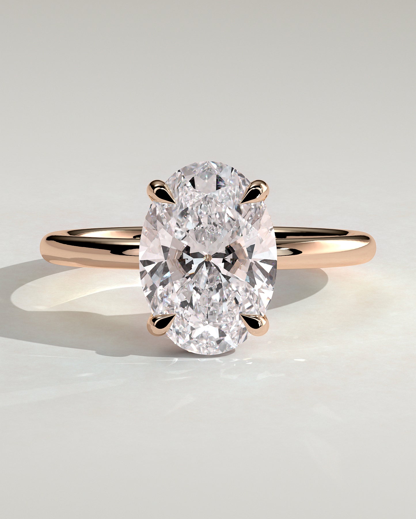 Emma - Classic Oval Claw Solitaire with Hidden Halo Engagement Ring - Rose Gold - Rose Gold