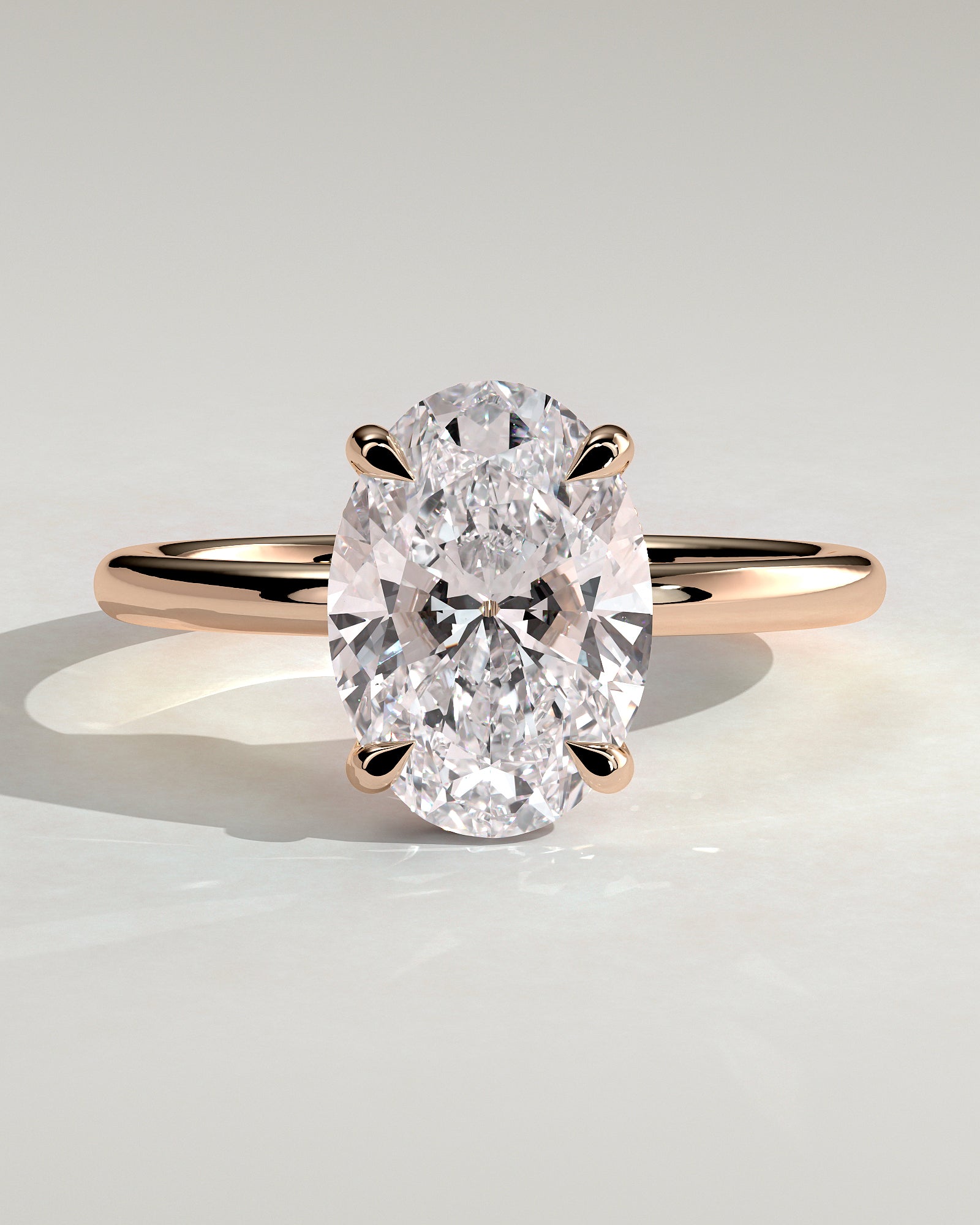 Emma - Classic Oval Claw Solitaire with Hidden Halo Engagement Ring - Rose Gold - Rose Gold