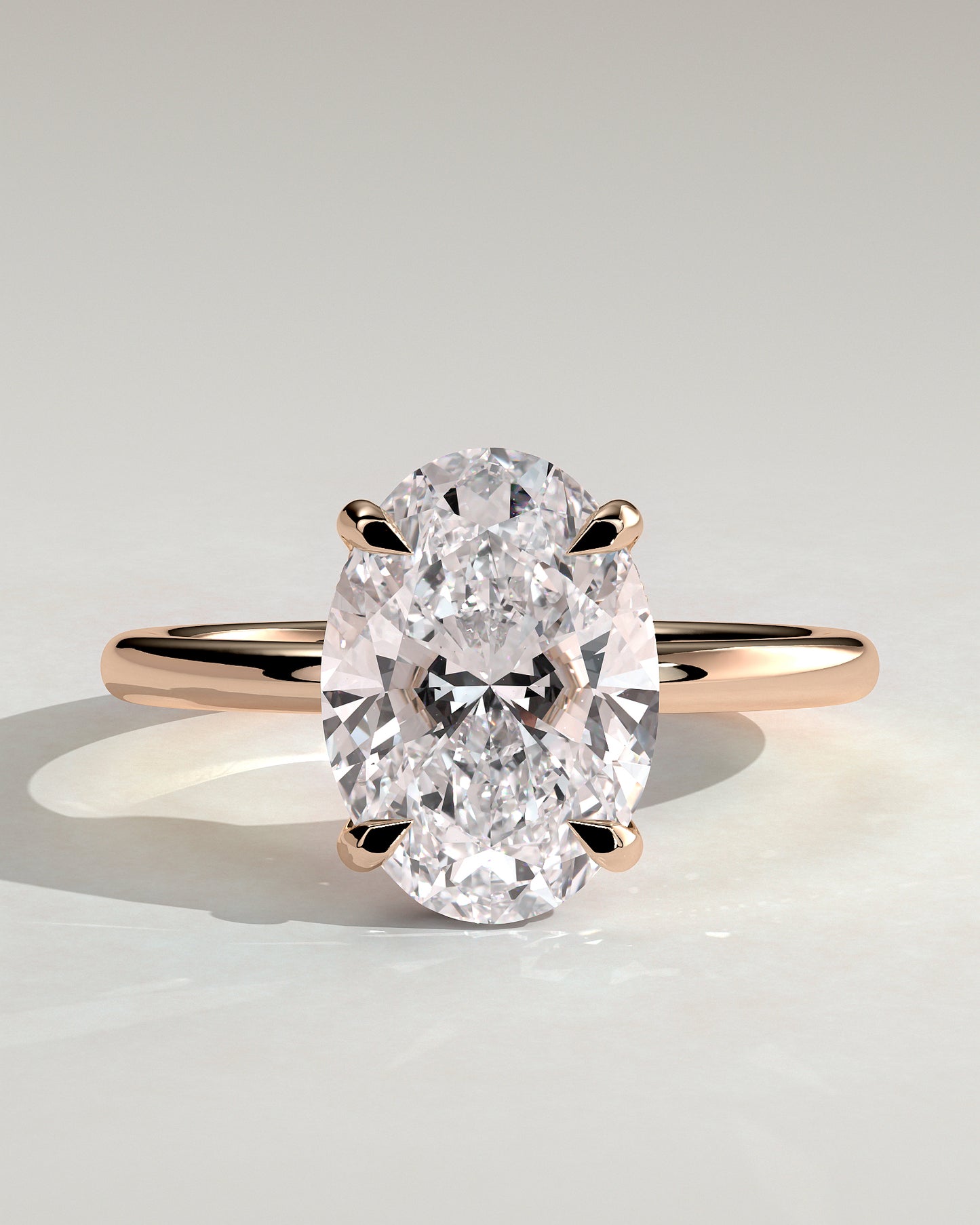 Emma - Classic Oval Claw Solitaire with Hidden Halo Engagement Ring - Rose Gold - Rose Gold