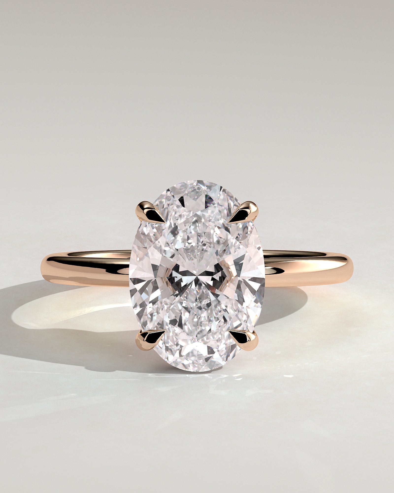 Emma - Classic Oval Claw Solitaire with Hidden Halo Engagement Ring - Rose Gold - Rose Gold