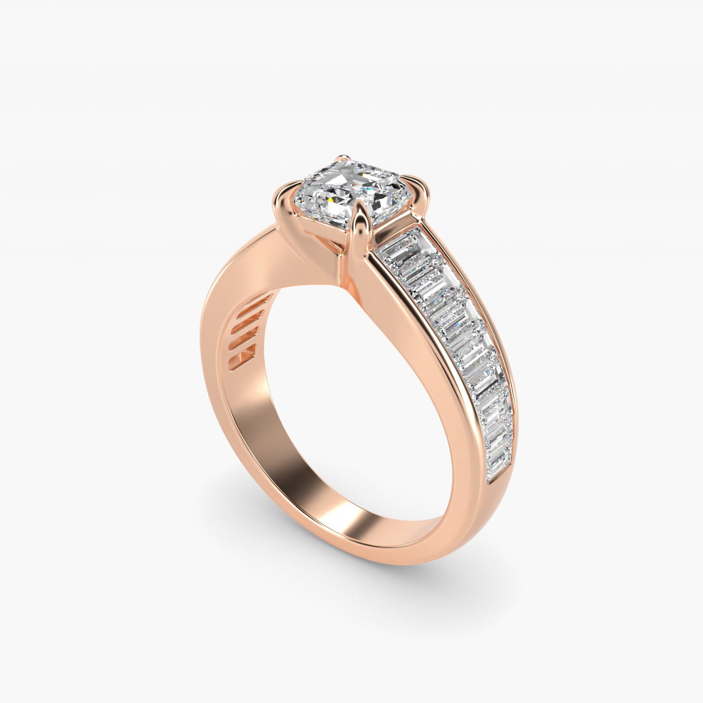 Baguette Channel Diamond Engagement Ring in 14k Rose Gold - Asscher Center