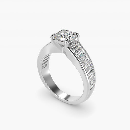 Baguette Channel Diamond Engagement Ring in Platinum - Asscher Center