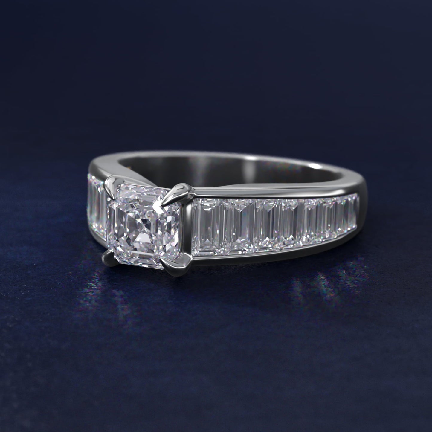 Baguette Channel Diamond Engagement Ring in Platinum - Asscher Center