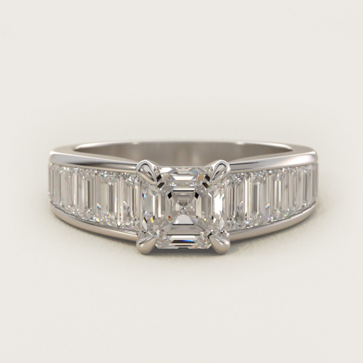 Baguette Channel Diamond Engagement Ring in Platinum - Asscher Center