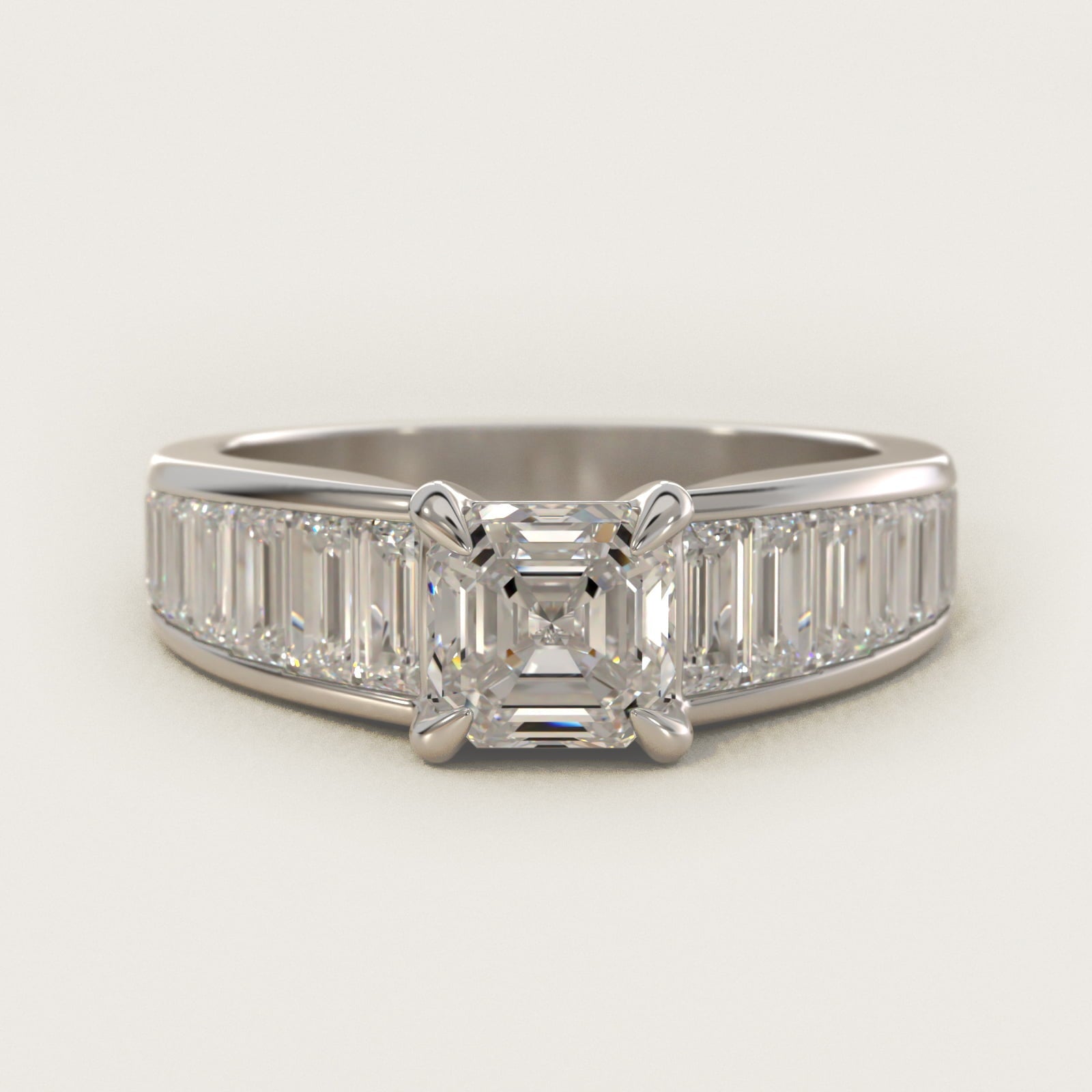 Baguette Channel Diamond Engagement Ring in Platinum - Asscher Center