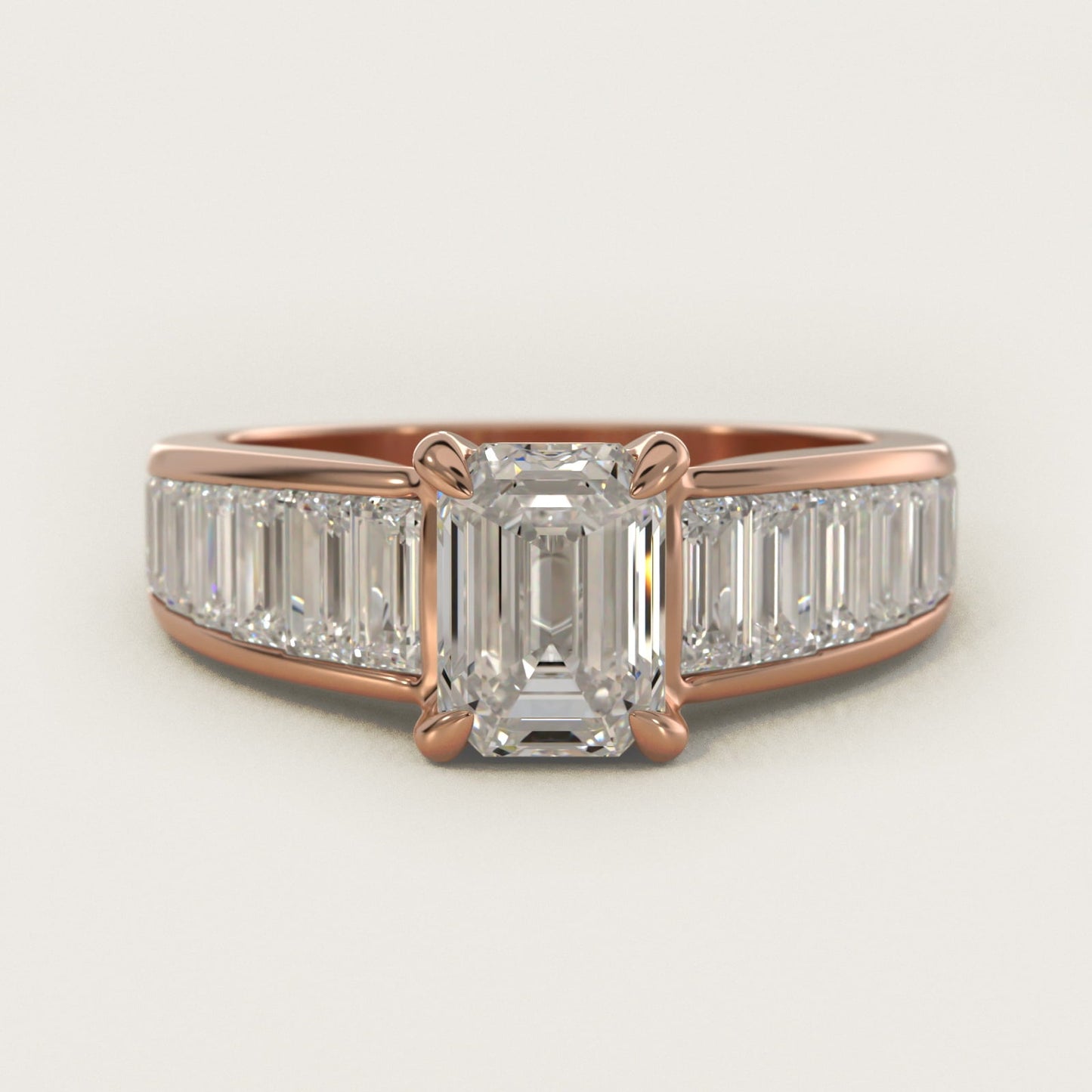 Baguette Channel Diamond Engagement Ring in 18k Rose Gold - Emerald Center
