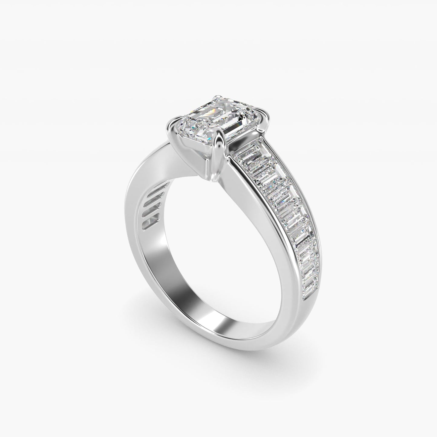 Baguette Channel Diamond Engagement Ring in Platinum - Emerald Center