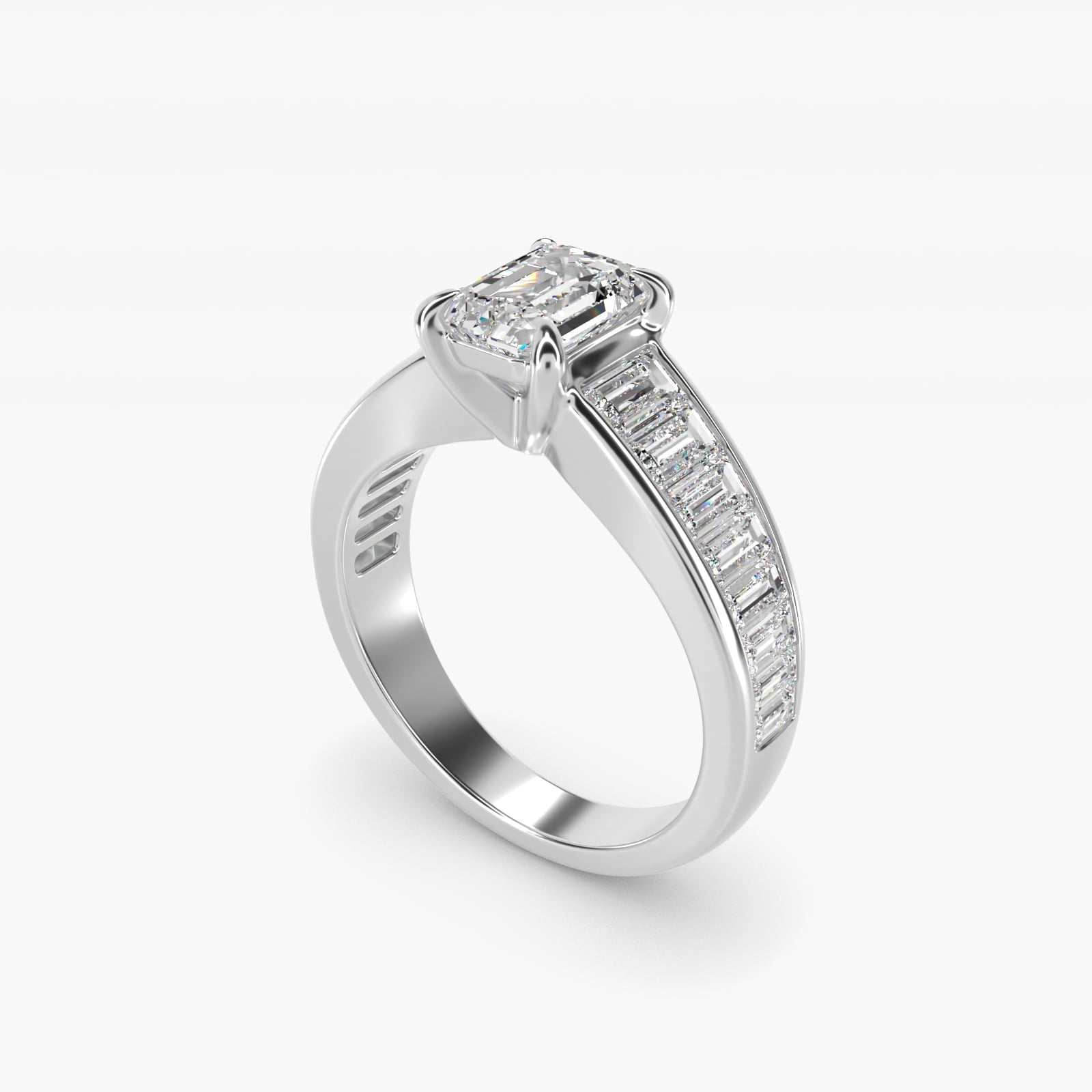 Baguette Channel Diamond Engagement Ring in Platinum - Emerald Center