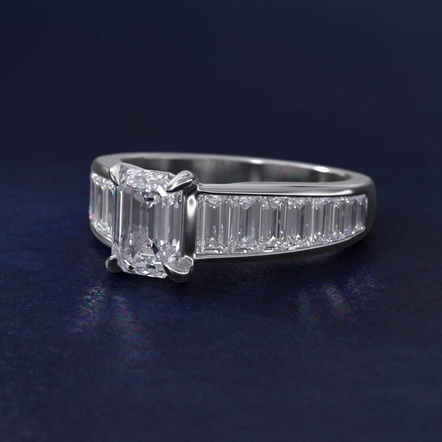 Baguette Channel Diamond Engagement Ring in Platinum - Emerald Center