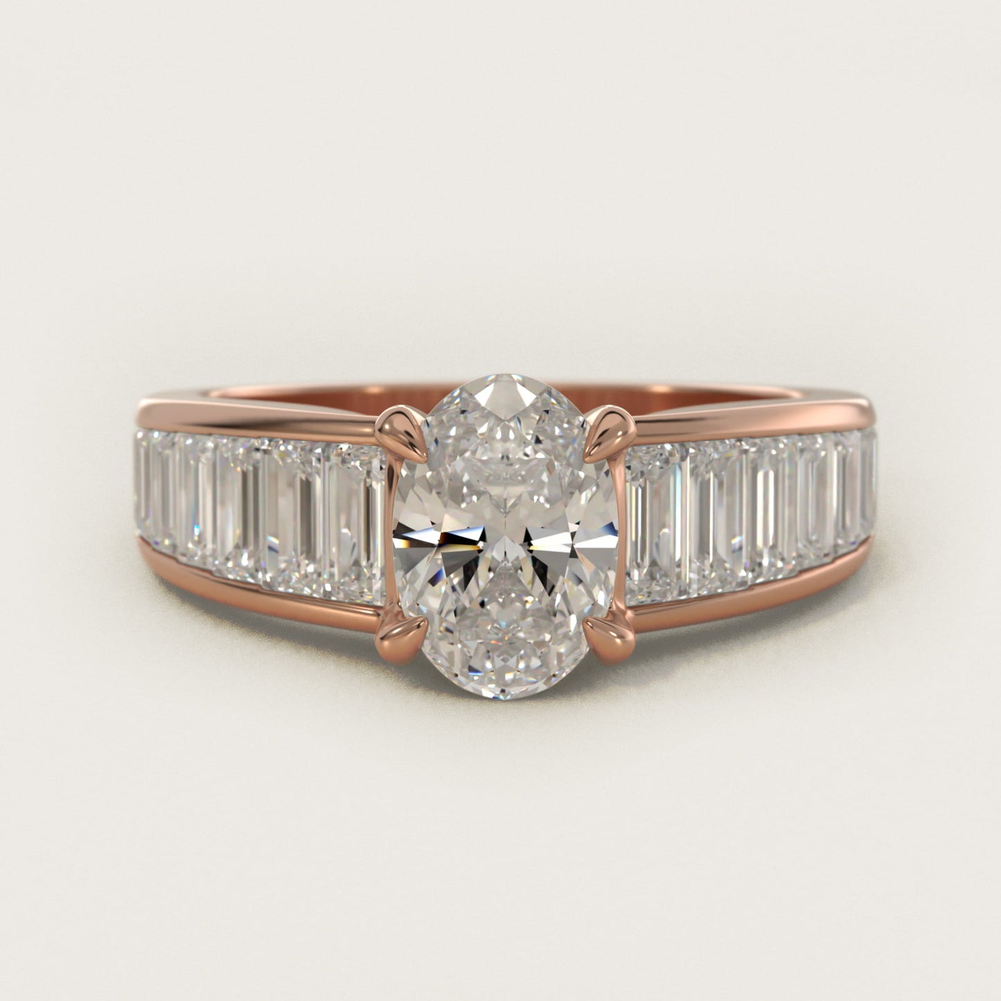 Baguette Channel Diamond Engagement Ring in 14k Rose Gold - Oval Center