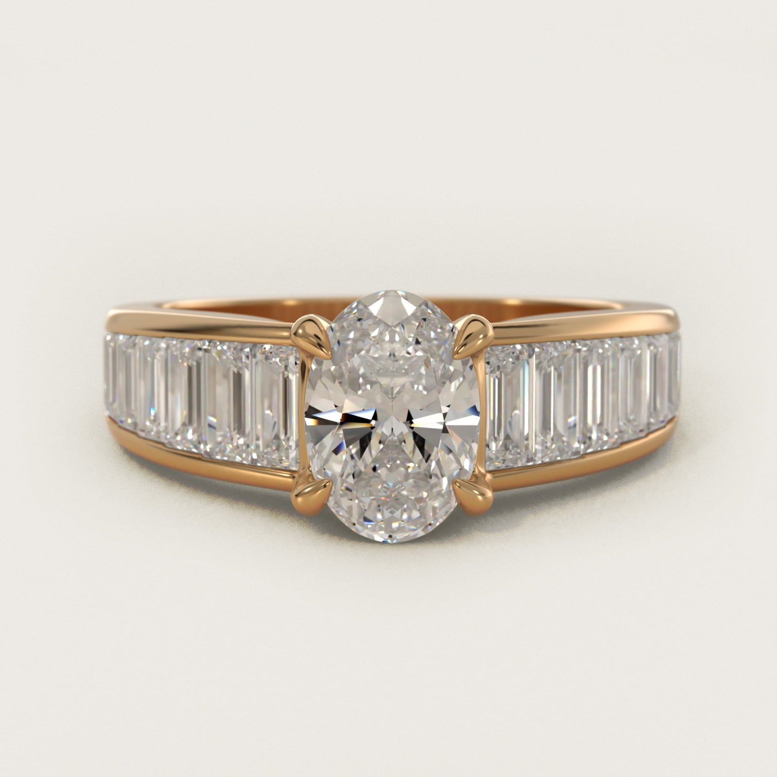 Baguette Channel Diamond Engagement Ring in 18k Yellow Gold - Oval Center