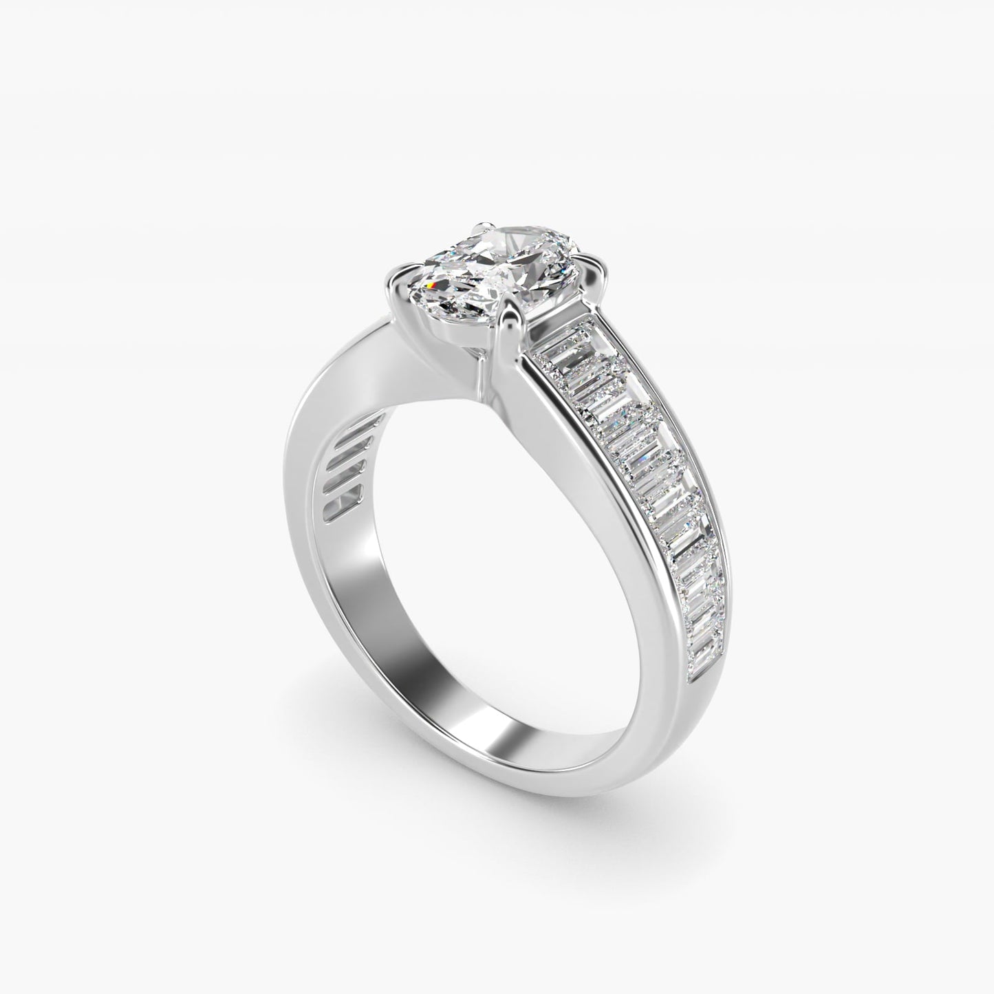 Baguette Channel Diamond Engagement Ring in Platinum - Oval Center