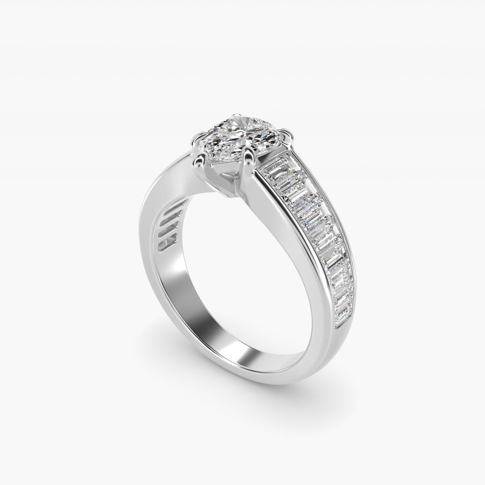 Baguette Channel Diamond Engagement Ring in Platinum - Pear Center